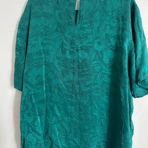 Laura & Jayne Two Women’s 100% Silk Top Teal Green Jacquard Size 2X - Picture 3 of 7